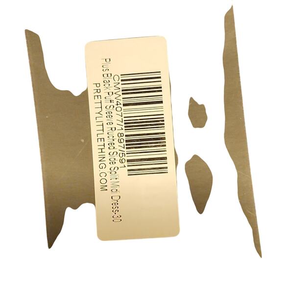 Pretty Little Thing Midi Dress Women's 26 Black Puff Sleeve with Ruching - Picture 4 of 4